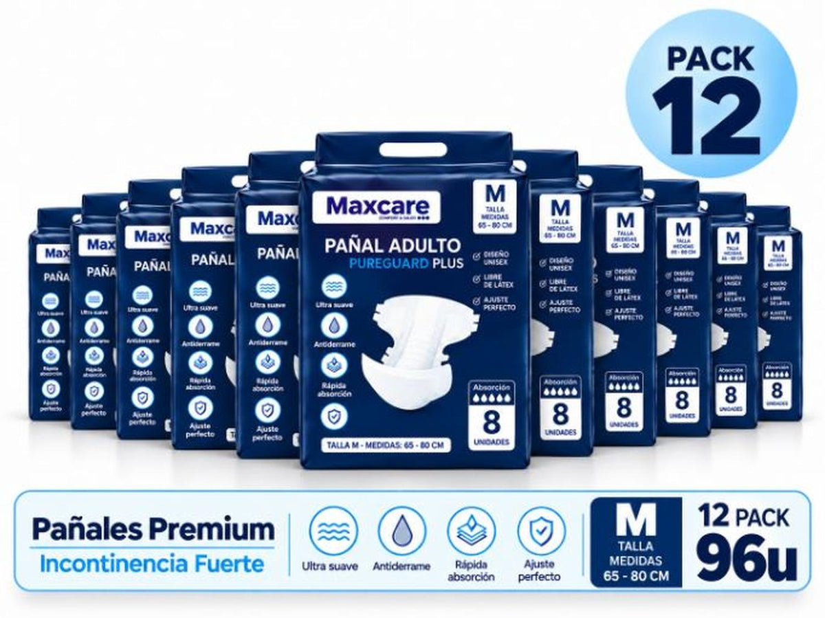 Pack 12 Pañal Adulto Maxcare Plus Talla M - 96 Unidades