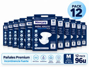 Pack 12 Pañal Adulto Maxcare Plus Talla M - 96 Unidades