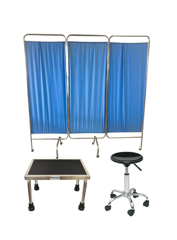 Pack Biombo Clínico 3 Cuerpos + Escabel + Piso Clínico