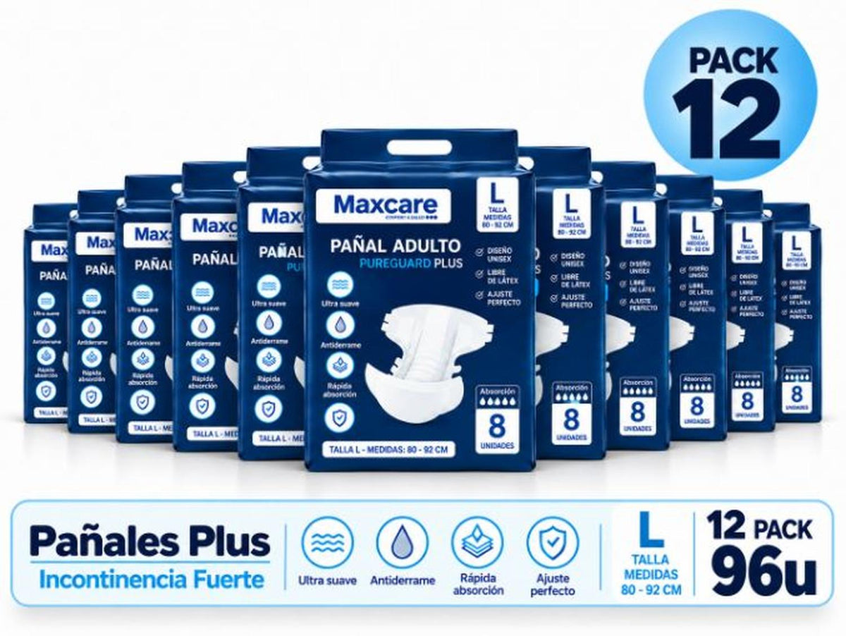 Pack 12 Pañal Adulto Maxcare Plus Talla L - 96 Unidades