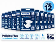 Pack 12 Pañal Adulto Maxcare Plus Talla L - 96 Unidades