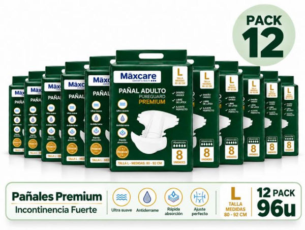Pack 12 Pañal Aduto Maxcare Premium Talla L - 96 Unidades