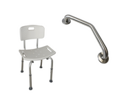 Pack Barra Angular Muro Izq + Silla Baño Respaldo Extraible