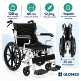 Silla de Ruedas Plegable Ligera de Acero