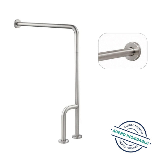 Barra Seguridad Baño Muro-Piso 3 Apoyos Derecha Acero Inox