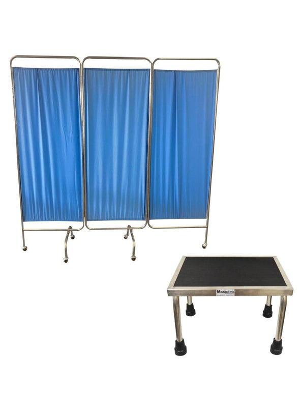 Pack Biombo Separador Tres Cuerpos + Escabel 1 Peldaño