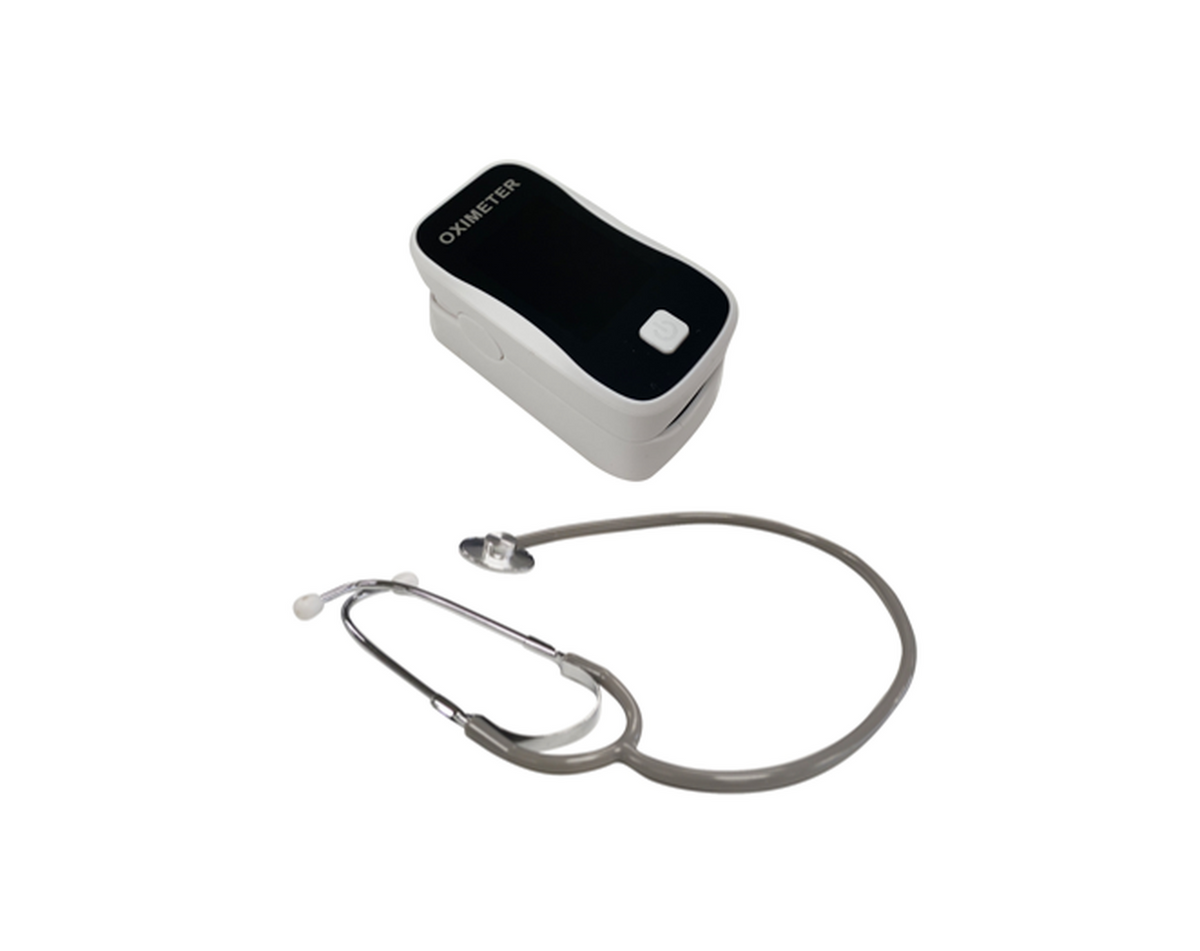 Pack estetoscopio básico gris + Oxímetro de pulso nuevo