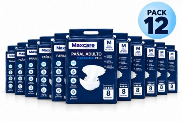 Pack 12 Pañal Adulto Maxcare Plus Talla M - 96 Unidades