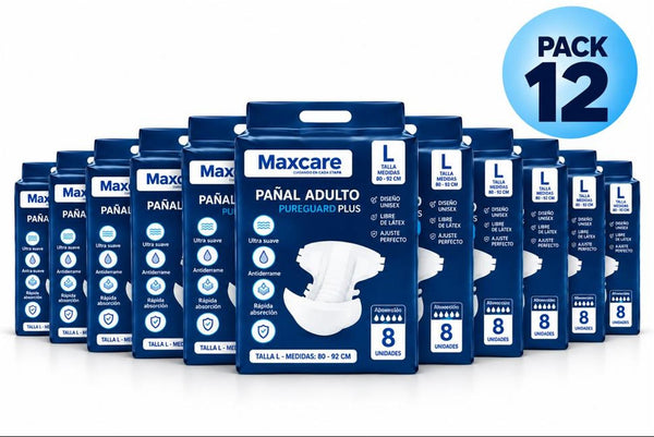 Pack 12 Pañal Adulto Maxcare Plus Talla L - 96 Unidades