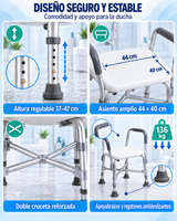 Piso de Ducha Baño Doble Cruceta Apoyabrazos Reforzados