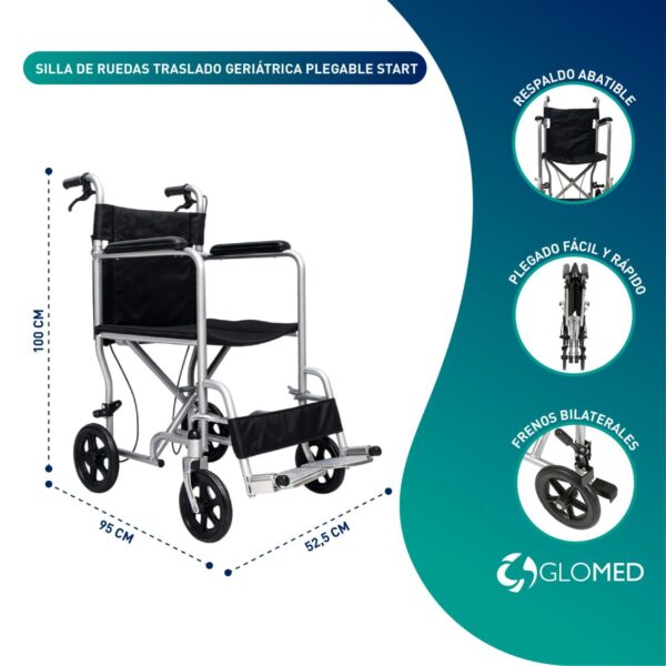 Silla De Ruedas Traslado Geriátrica Plegable Start - Imagen 3